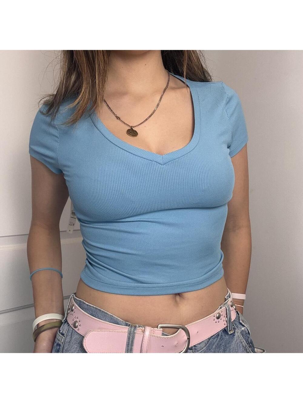 No Boundaries Women's Blue Crop-top xxs v neck NWT new with tags